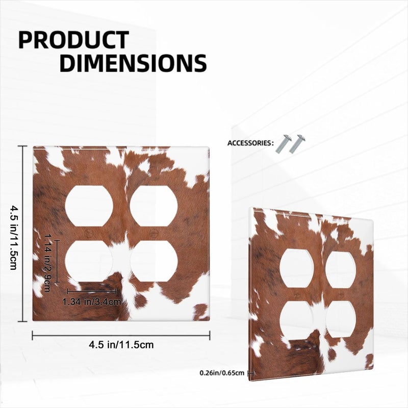 Moslion Brown Cowhide 2-Gang Duplex Outlet Cover Cow Print Leopard Farm Animal Wall Plate Wall Plate Light Switch Protector Combination Home Kitchen Bathroom - Image 2